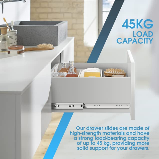 SHUHANG 10 Pair Full Extension Drawer Slides 8 10 12 14 16 18 20 22 24 Inch Ball Bearing Rails 100 lb Load Capacity Side Mount Cabinet Dresser Glides Wardrobe Kitchen Trash Can Slider Runners Silver