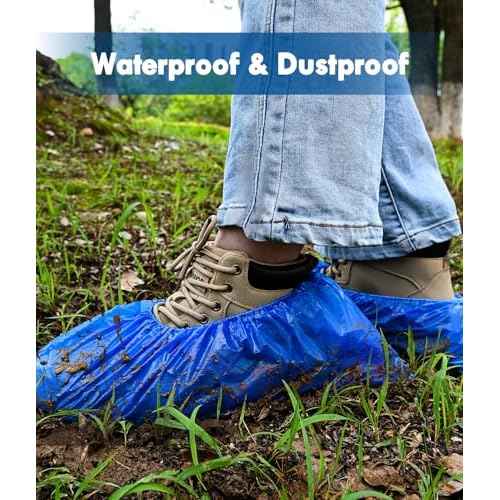 300PCS Disposable Non Slip Shoe Covers XL, Thick Waterproof CPE Boot Covers with Compact Roll Design, Fits Up to US Men 13 & Women 14, Heavy Duty Shoe Booties for Indoor Cleaning, Real Estate