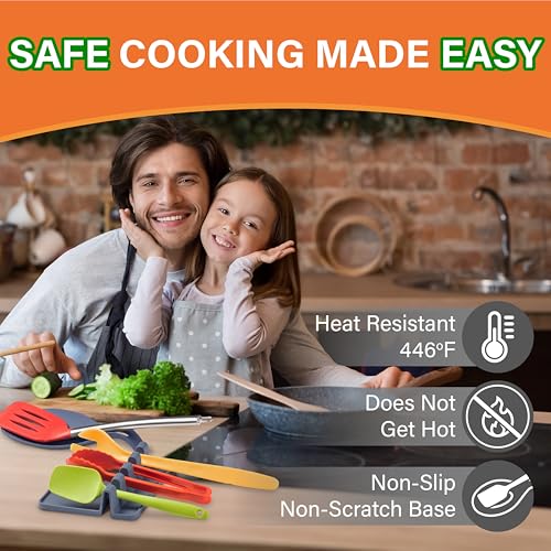 Silicone Spoon Rest Set - 2 XL 9.2 Inch Utensil Holders - Cool Gray