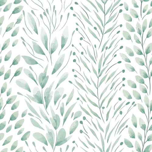 Safiyya Peel and Stick Wallpaper Leaf Contact Paper 78.7" x 17.3" Light Green Wall Paper Modern Self Adhesive Removable Wallpaper for Bedroom Bathroom Vinyl Rolls