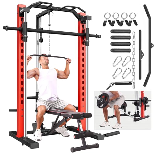 Adjustable Smith Machine with LAT Pull Down System - Vermilion