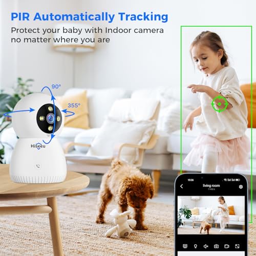 Hiseeu Indoor Security Camera, 2.4G/5G 5MP Pet Camera Baby Monitor, PTZ 360¡Æ, Auto Tracking, 2 Way Audio, Night Vision, PIR Detection, No Monthly Fee