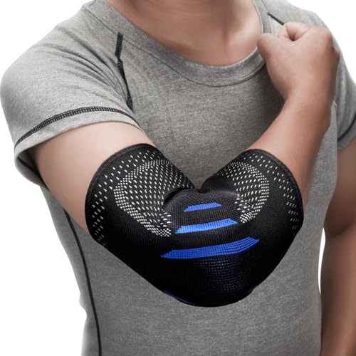 Compression Elbow Brace with Pads - Medium Black Sleeve for Pain Relief