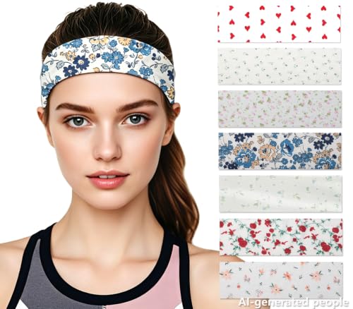 Floral Headbands for Women - 7 Pack Non-Slip Cotton Hair Bands