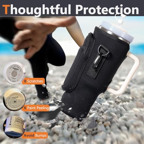 TEC-FUN 40oz Water Bottle Carrier Bag with Phone Pocket for Stanley Quencher H2.0/40oz – Neoprene with Strap
