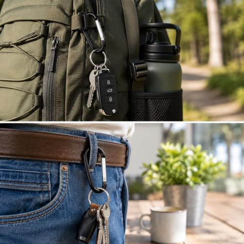 Large 3-Inch Aluminum Carabiner Clips - 6-Pack with Keyrings