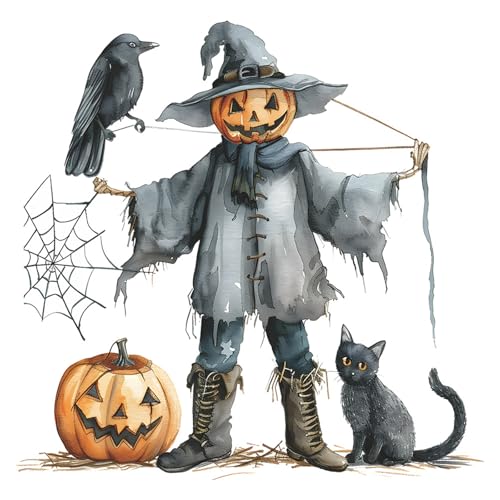 2 Sheets Halloween Wall Stickers Pumpkin Scarecrow Crow Black Cat Spider Wall Decals,Peel and Stick Vinyl Wall Decor for Halloween Party Decoration Festive Atmosphere(23.6"x11.8"Each)