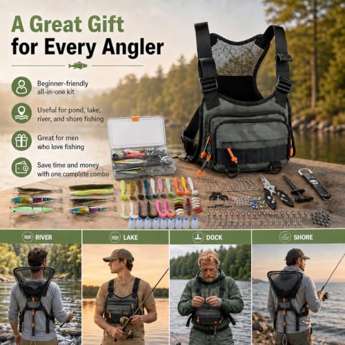 GZZTORES Green All-in-One Fishing Tackle Pack with Tackle Box & Lures