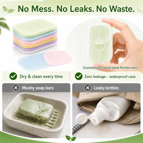 Portable Paper Soap Sheets - 300 Count Travel Hand Soap with Case