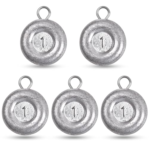 1 Ounce Disc Sinkers Fishing Weights - 5 Pack Flat Coin Sinkers