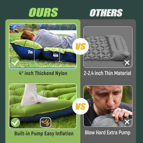 Yuzonc Green Double Self-Inflating Camping Sleeping Pad 4'' Thick for 2 People