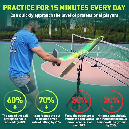 WAOPSO Pickleball Topspin Trainer,Solo Pickleball Practice Equipment,Portable Pickleball Training aids- Master Topspin&Backspin Techniques,Multi-Setting Trainer for Courts,Homes&Beyond