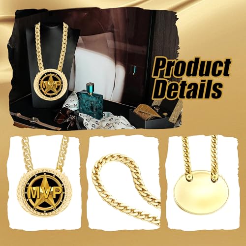 Gold MVP Medal Trophy Necklace - 6" Turnover Chain for Sports