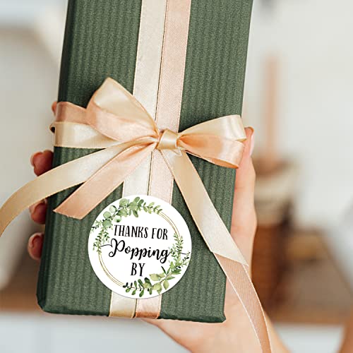Thanks for Popping By Stickers - 2-Inch Greenery Favor Labels, 50-Pack
