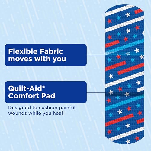 Flexible Fabric Adhesive Bandages - Patriotic Stars & Stripes, 45 Count