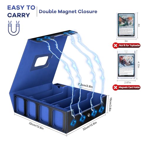 Gomyrod 4-Row Trading Card Storage Box 3200+ Capacity Black/Blue with Display