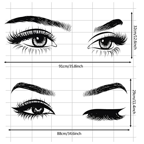 2 Pieces Black Woman Eyes Wall Stickers DIY Eyelash Eyebrow Wall Decals for Living Room Girls Bedroom Office Beauty Salon Wall Decor