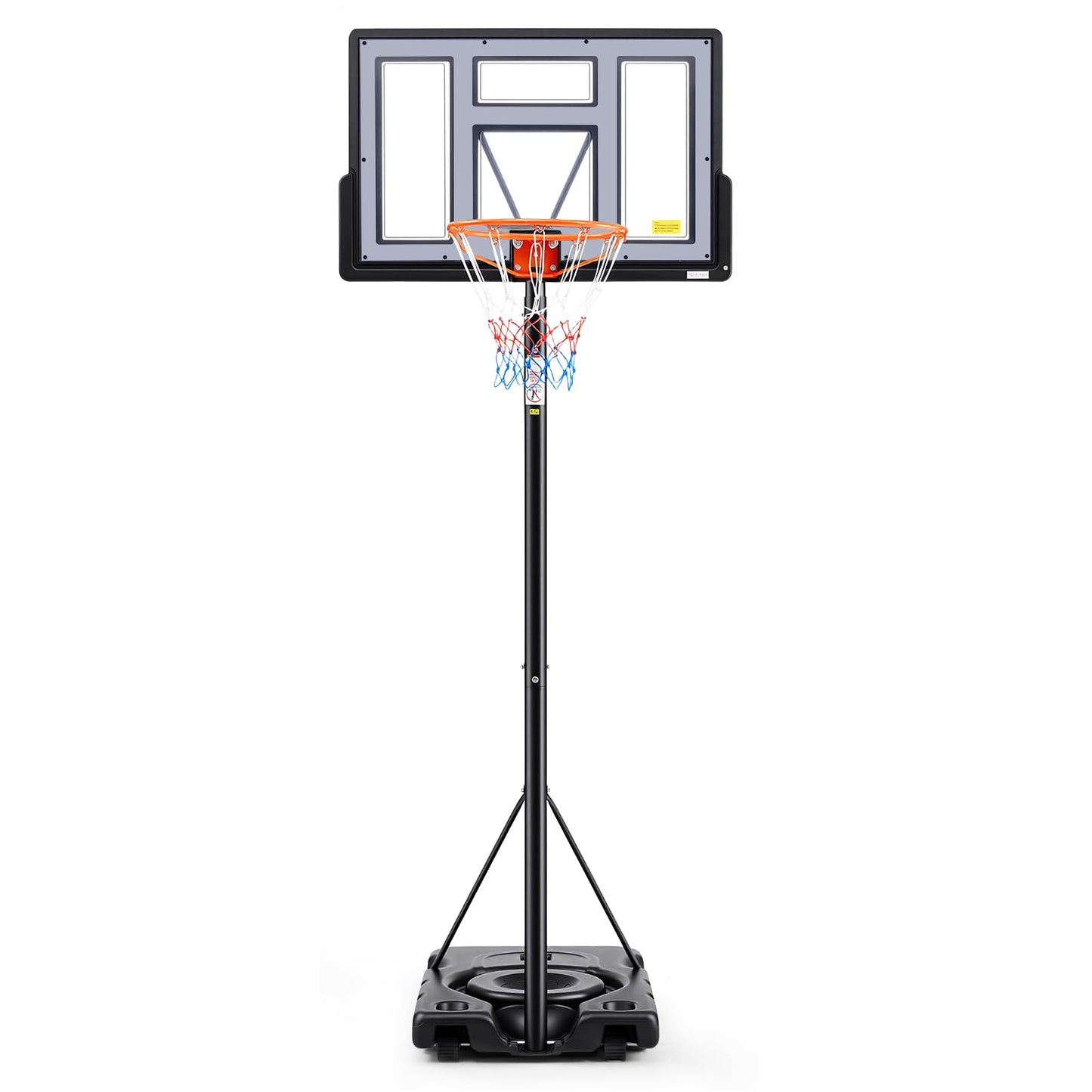 Sweetcrispy 6.1-10FT Portable Basketball Hoop Outdoor, Adjustable Height, 44 Inch Shatterproof Backboard/Shock Absorbent Rim, Fillable Base, 2 Wheels for Backyard