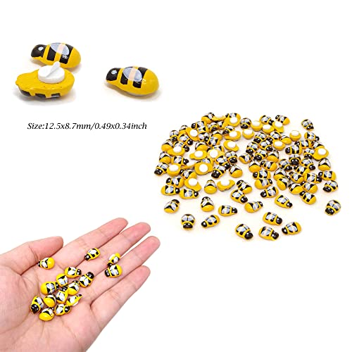 100PCS Self-Adhesive Wooden Bee Embellishments - Tiny Yellow Bee Decor