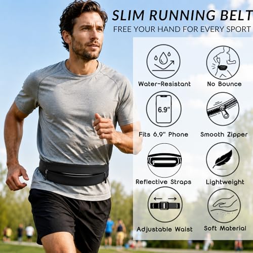 Heliosea Water-Resistant Running Belt for Men & Women Small Black Fanny Pack with 3 Zipper Pockets