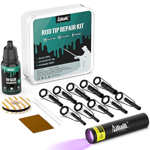 Fishing Rod Tip Repair Kit with 10 Replacement Eyelets & UV Glue