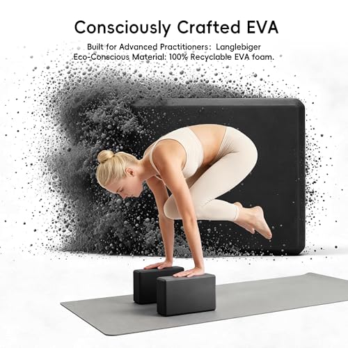 High Density EVA Yoga Blocks 2-Pack - Black Non-Slip Foam Props