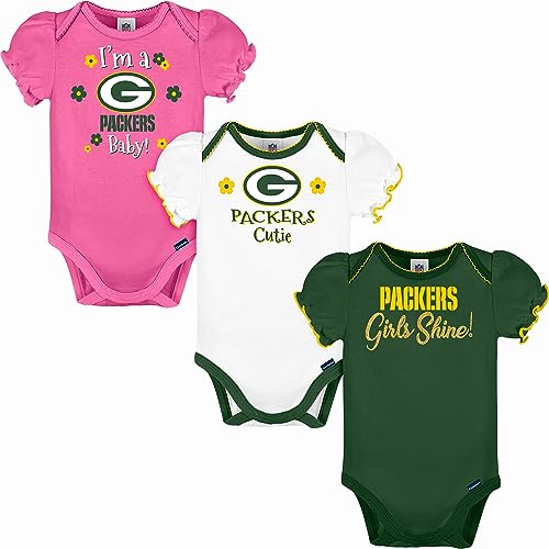NFL Baby Girls 3-Pack Onesie Bodysuits - Green Bay Packers, 3-6 Months