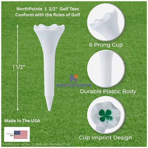 NorthPointe 1 ½” Plastic Golf Tees - Short Tees for Irons, Hybrids, Par Threes - Pack of 50 (Shamrock Variation)