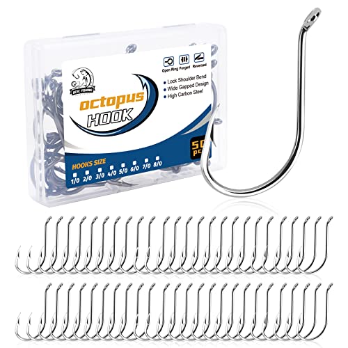 1/0 Octopus Circle Fishing Hooks - Durable & Chemically Sharpened
