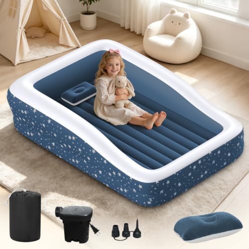 Deeteck Blue Inflatable Toddler Bed with Safety Guard Rails, 300lb Support