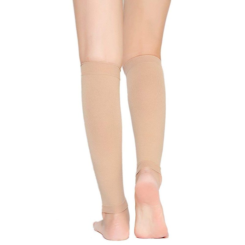 TOFLY® Calf Compression Sleeve for Men & Women, 1 Pair, Footless Compression Socks 20-30mmHg for Leg Support, Shin Splint, Pain Relief, Swelling, Varicose Veins, Maternity, Nursing, Travel, Beige L