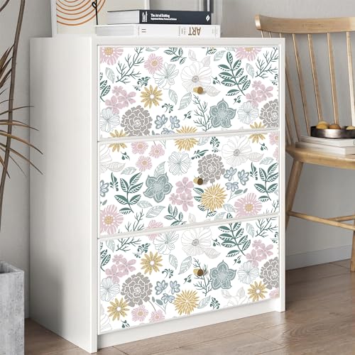 Rugreat Modern Floral Peel and Stick Wallpaper Boho Flower Leaf Contact Paper for Cabinets and Drawers Self Adhesive Removable Wallpaper for Bedroom Bathroom Waterproof Multicolor 78.8inL 17.3inW