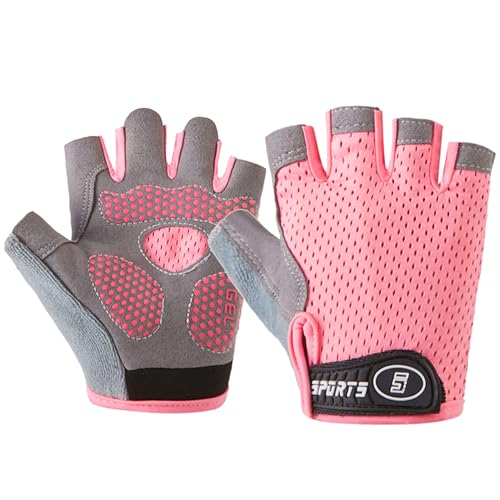 Kids Fingerless Cycling Gloves - Breathable, Shock-Absorbing Pink, Size M (3-8 Years)