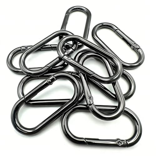 10 Pack 1.57 Inch Oval Metal Carabiner Clips - Black