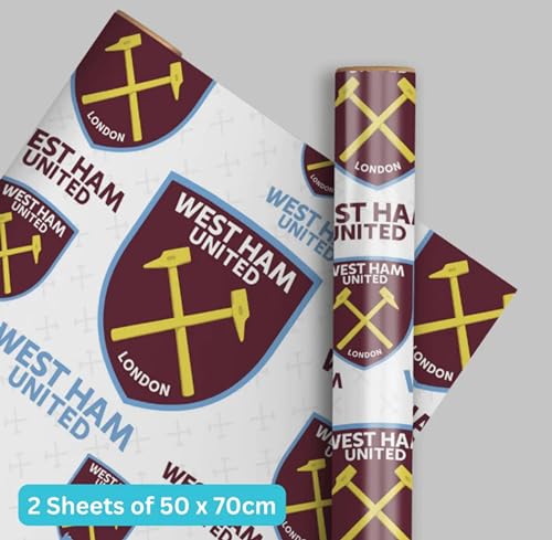 West Ham United Gift Wrap - 2 Sheets & 2 Tags - 70x50cm