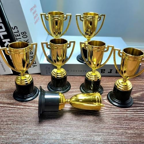 Mini Trophy Cups - 6 Pack Plastic Gold Award Trophies, 4 Inch
