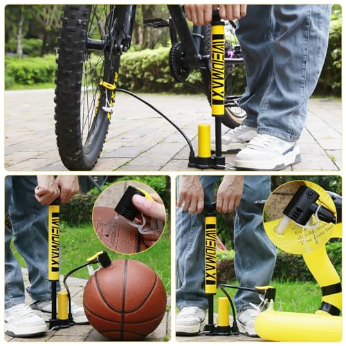 Portable Bike Pump - Hand Air Inflator for Presta & Schrader - Yellow