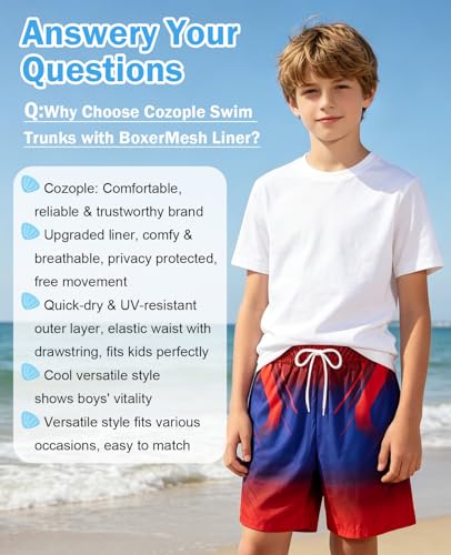 Boys Swim Trunks with 4-Way Stretch - Neon Red, Size 13-14 Years