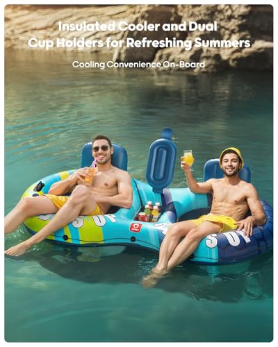 QPAU Dark Blue Inflatable Double River Tube 2 Person 660lb Capacity Heavy Duty