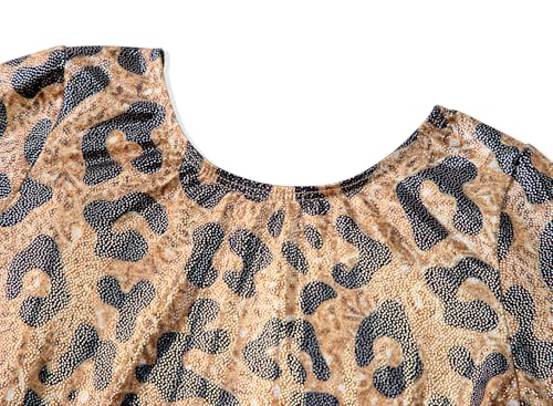 Long Sleeve Gymnastics Leotard for Girls 9-10 Years - Gold Leopard Black