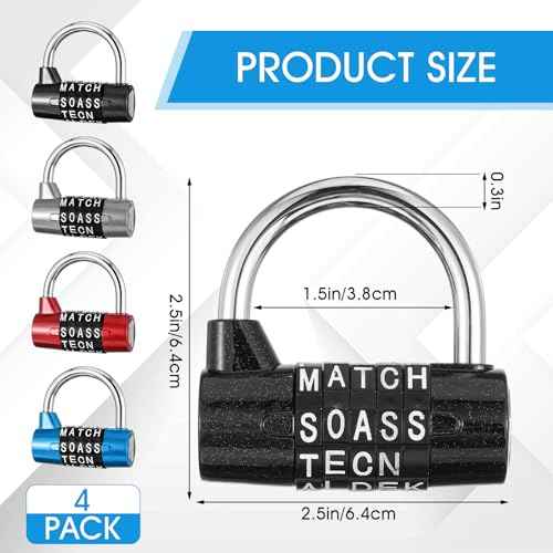 4 Pcs 5 Letter Combination Lock Heavy Duty Gym Locker 5 Digit Word Locker Keyless Resettable Metal Lock for College Gym Toolbox Hasp Cabinet(Letter)