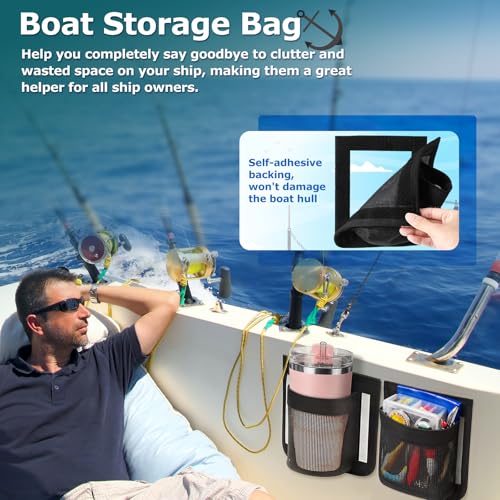 Yoojahow 4 Pack Boat Storage Bags 6.5x7.5in Waterproof Mesh Organizer with Reflective Strips