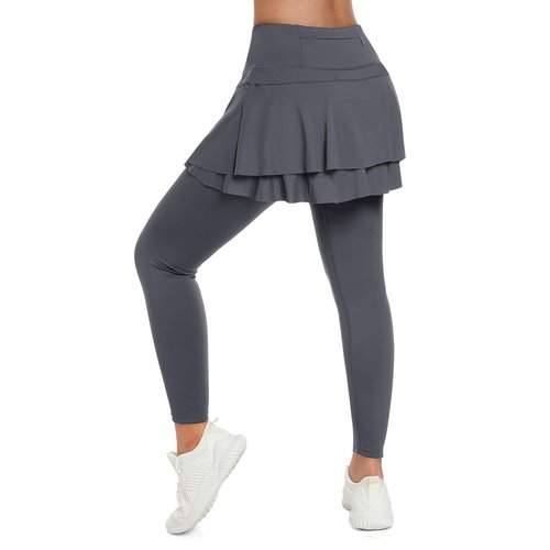 ANIVIVO Tennis Skirted Leggings with Pockets for Women Golf Athletic Leggings with Skirt Pickleball Clothes(Grey M)