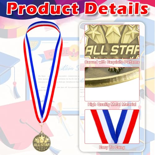 30 Pcs 2'' Gold All Star Award Medals with Ribbons