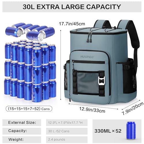 Hulongo Insulated Cooler Backpack 52-Can Capacity Light Blue 30L