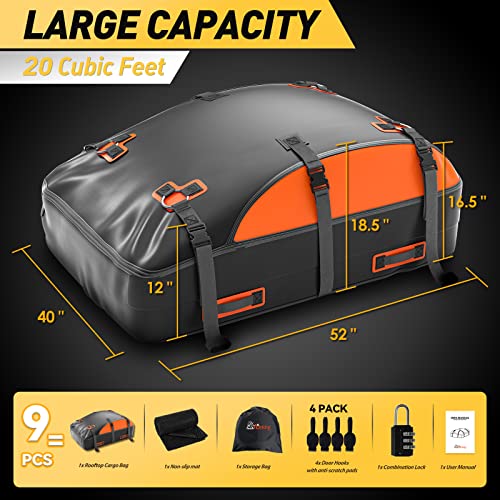 20 Cubic Feet Waterproof Rooftop Cargo Carrier Bag - Black with Orange