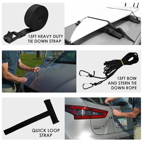 Universal Soft Roof Rack Pads with Tie Down Straps for Kayaks & Surfboards