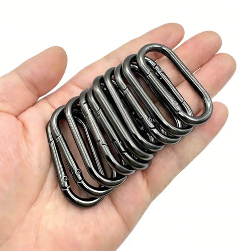 10 Pack 1.57 Inch Oval Metal Carabiner Clips - Black