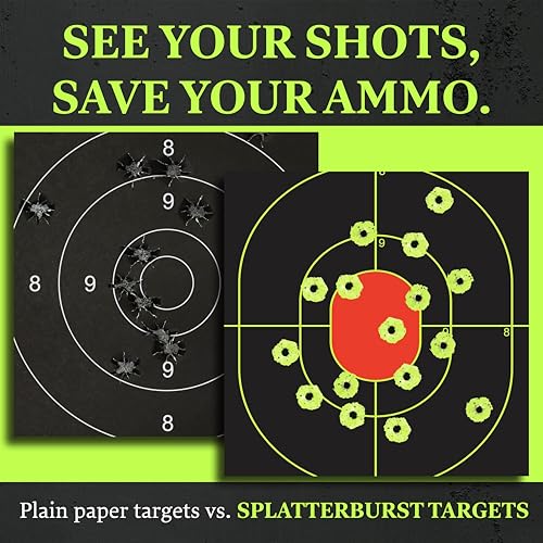 50 Pack Splatterburst Targets - 12x18 Inch Fluorescent Self-Adhesive Shooting Targets for Guns & Airsoft