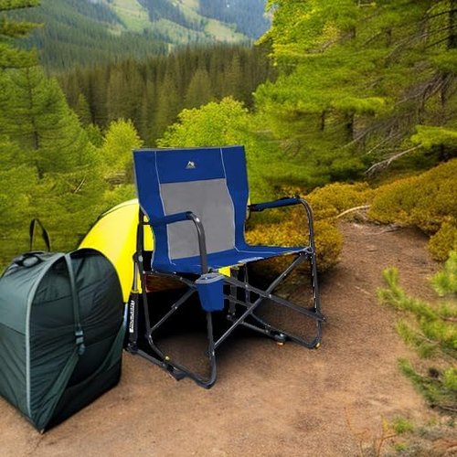 GCI Outdoor Freestyle Rocker Camping Chair - Portable Folding Design with Durable Armrests & Drink Holder - Royal Blue